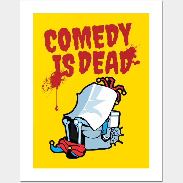 Comedy is Dead- Cartoon of A Jester on the Toilet 2.0 Wall Art by Vector-Artist